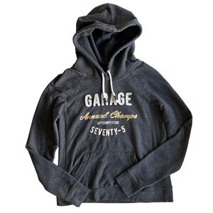 Garage Spellout Graphic Cropped Hoodie Grey Size Small Chest 18.5 Inch Grunge